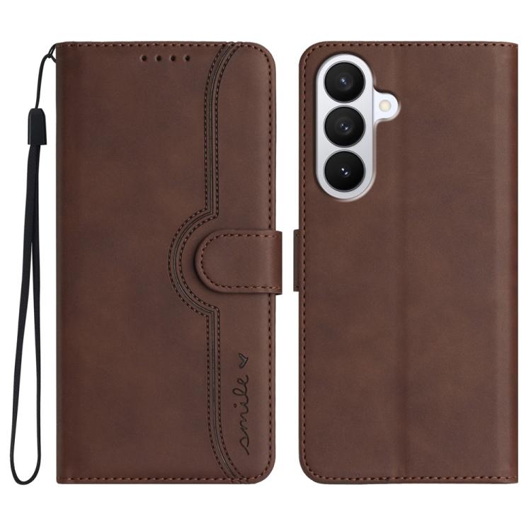 For Samsung Galaxy S26 5G Heart Pattern Skin Feel Leather Phone Case(Brown)
