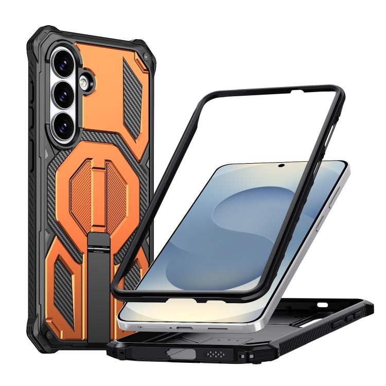 For Samsung Galaxy S26 5G Hidden Metal Holder Magnetic Shockproof Phone Case(Orange)