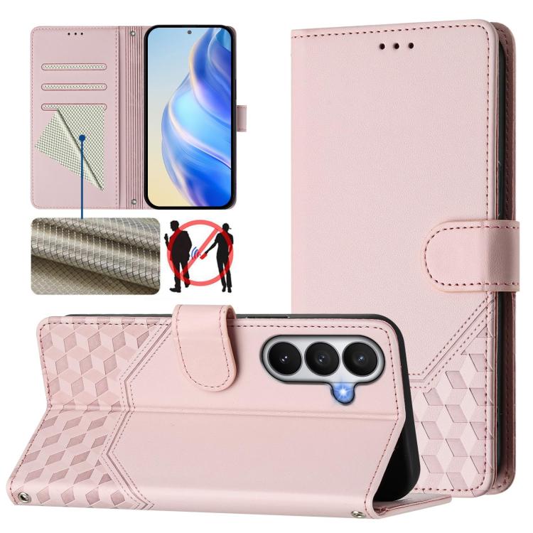 For Samsung Galaxy S26 5G Honeycomb Embossing RFID Leather Phone Case(Pink)