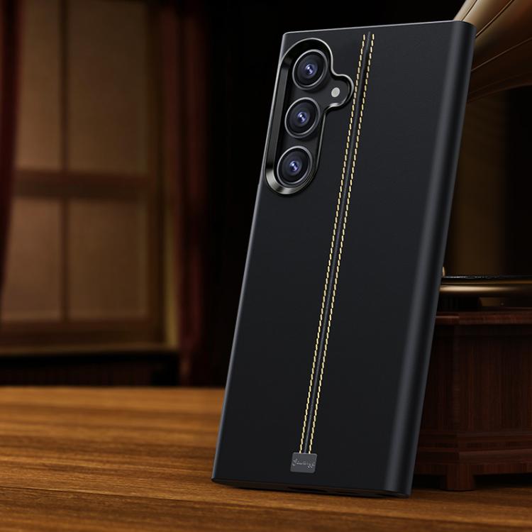 For Samsung Galaxy S26 5G Jazz Series Retro Vegan Leather Textured Metal Frame Magnetic Phone Case(Black)