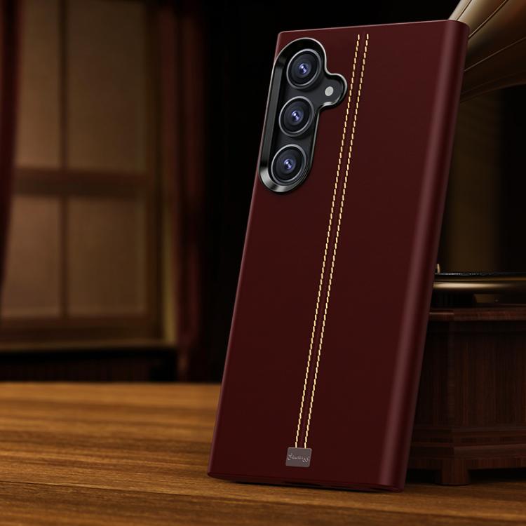 For Samsung Galaxy S26 5G Jazz Series Retro Vegan Leather Textured Metal Frame Magnetic Phone Case(Red)