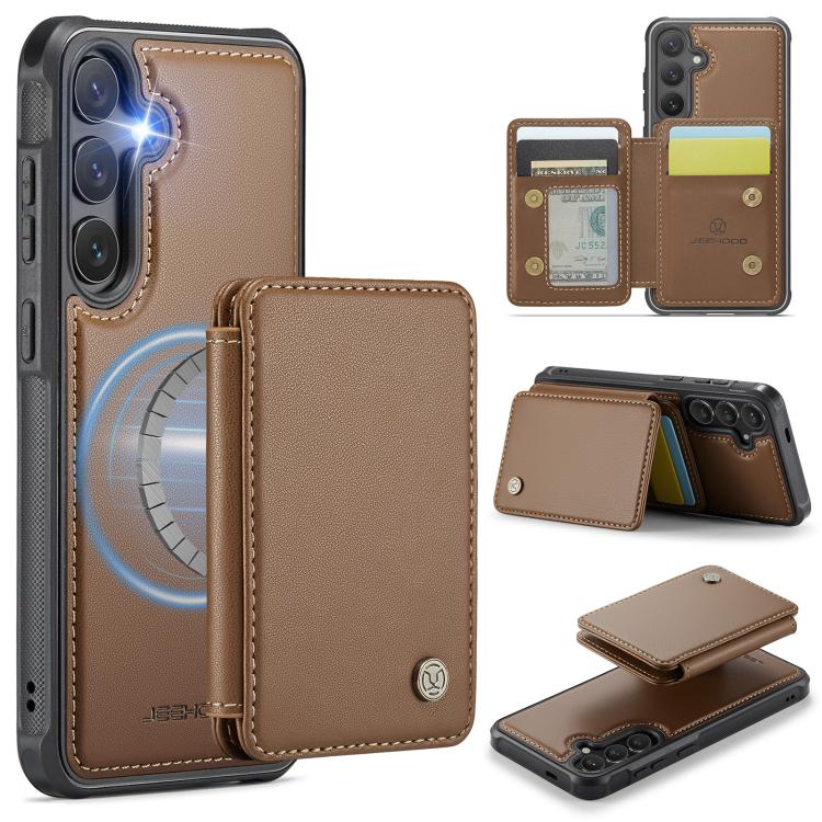 For Samsung Galaxy S26 5G JEEHOOD J05 Business Magnetic Style RFID Leather Phone Case(Brown)