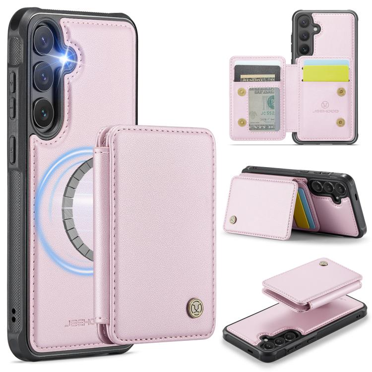For Samsung Galaxy S26 5G JEEHOOD J05 Business Magnetic Style RFID Leather Phone Case(Pink)