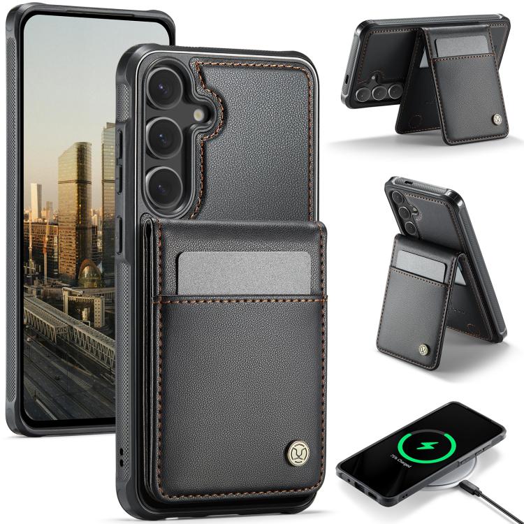 For Samsung Galaxy S26 5G JEEHOOD J06 British Style RFID MagSafe Card Bag PU Phone Case(Black)
