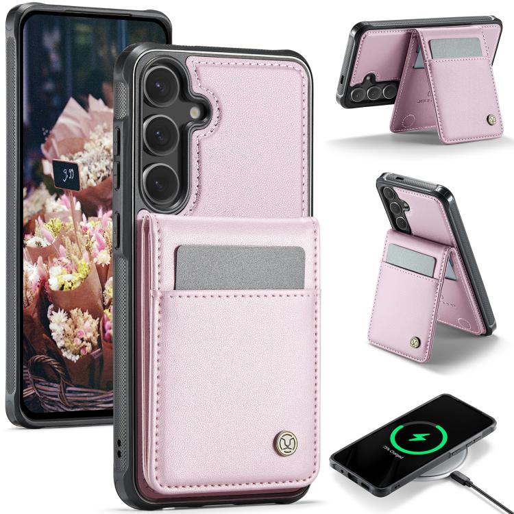 For Samsung Galaxy S26 5G JEEHOOD J06 British Style RFID MagSafe Card Bag PU Phone Case(Pink)