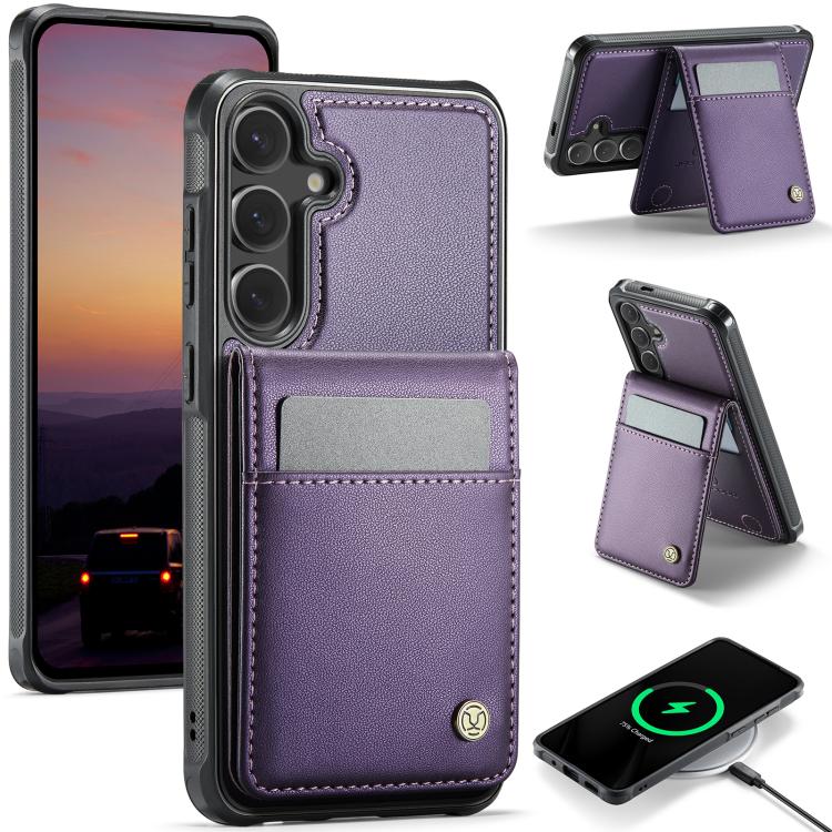 For Samsung Galaxy S26 5G JEEHOOD J06 British Style RFID MagSafe Card Bag PU Phone Case(Purple)