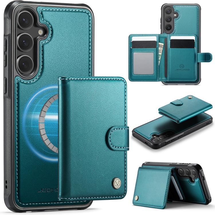 For Samsung Galaxy S26 5G JEEHOOD J09 Buckle Card Bag MagSafe Magnetic Style RFID Leather Phone Case(Green)