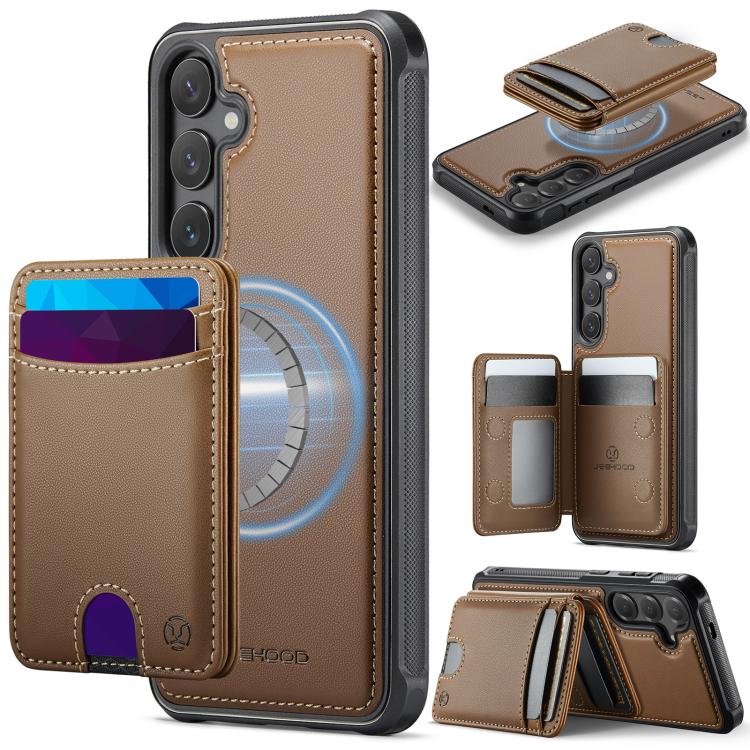 For Samsung Galaxy S26 5G JEEHOOD J10 Flip Card Bag MagSafe Split RFID Leather Phone Case(Brown)