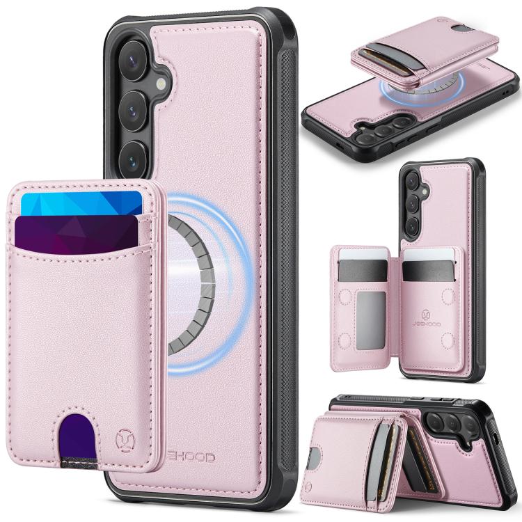For Samsung Galaxy S26 5G JEEHOOD J10 Flip Card Bag MagSafe Split RFID Leather Phone Case(Pink)