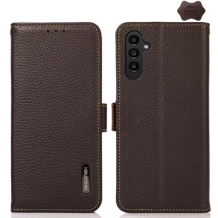 For Samsung Galaxy S26 5G KHAZNEH Side-Magnetic Litchi Genuine Leather RFID Phone Case(Brown)