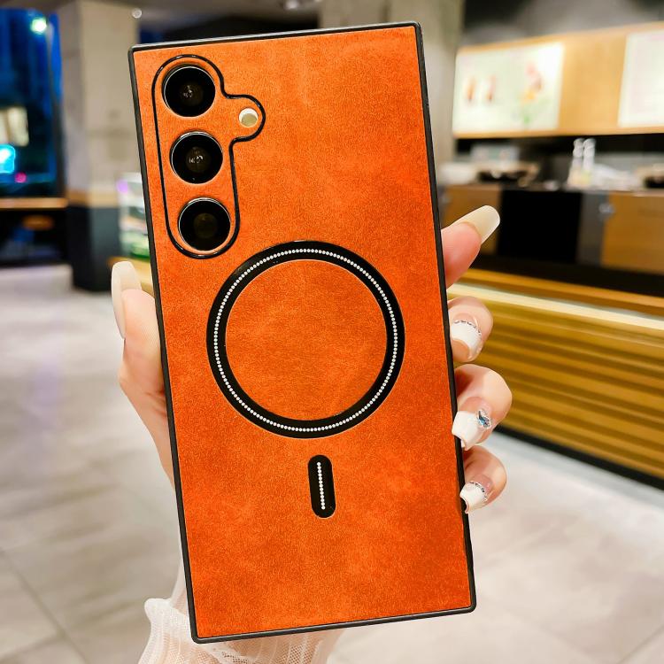 For Samsung Galaxy S26 5G Lambskin Faux Leather Magnetic Phone Case(Orange)