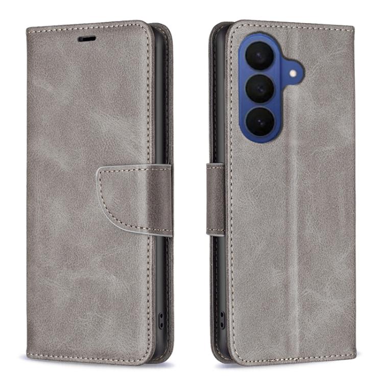 For Samsung Galaxy S26 5G Lambskin Texture Pure Color Flip Leather Phone Case(Grey)