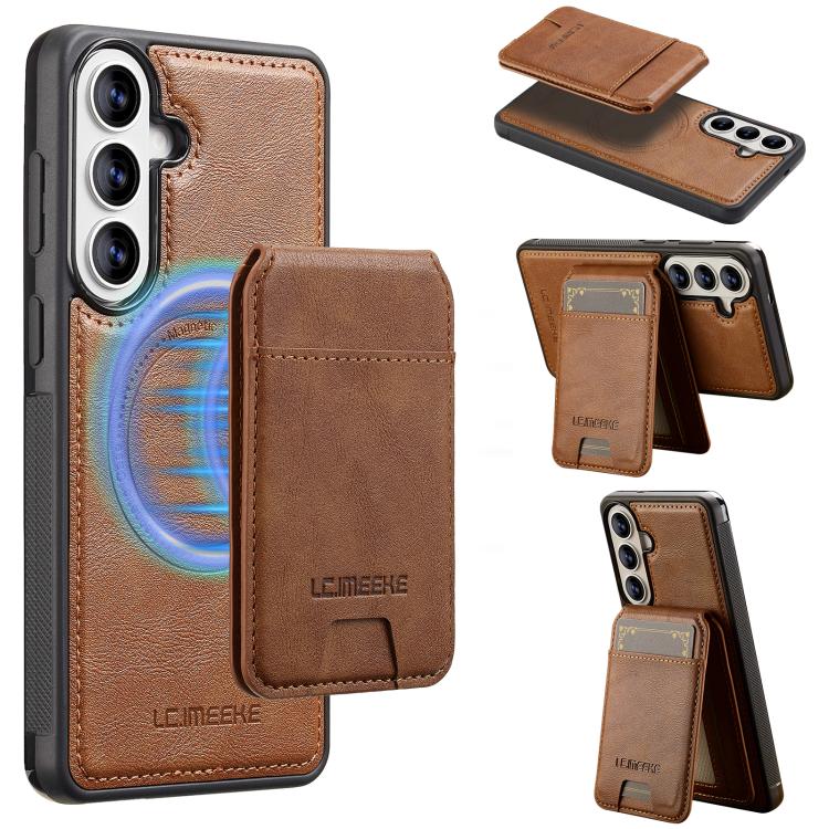 For Samsung Galaxy S26 5G LC.IMEEKE L3 Series Detachable RFID Card Bag Magsafe Phone Case(Brown)