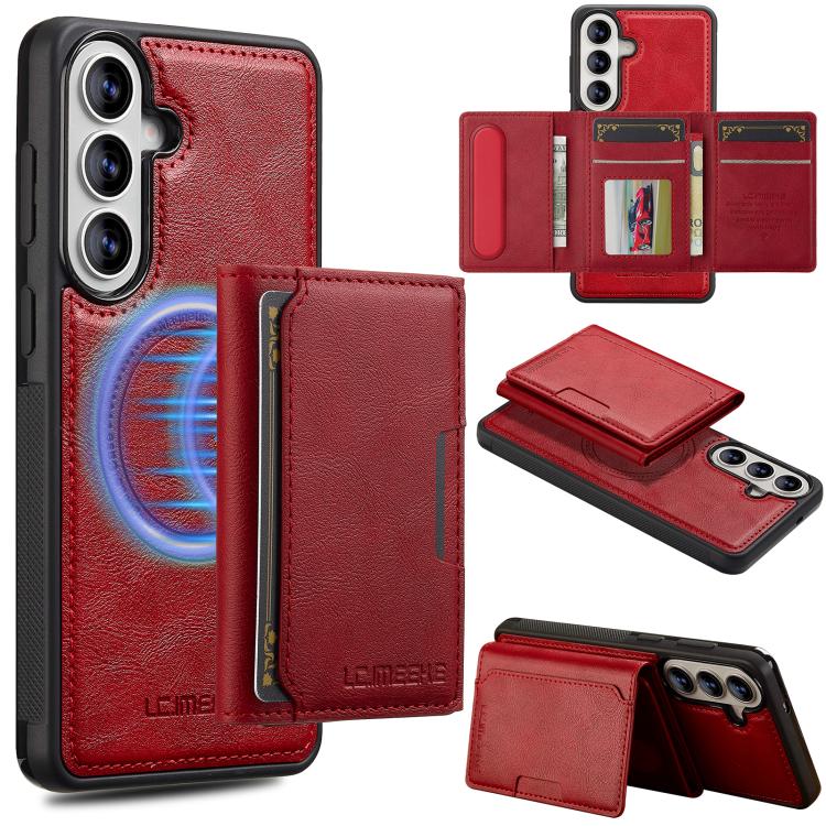 For Samsung Galaxy S26 5G LC.IMEEKE L5 Series Detachable RFID Card Bag Magsafe Phone Case(Red)