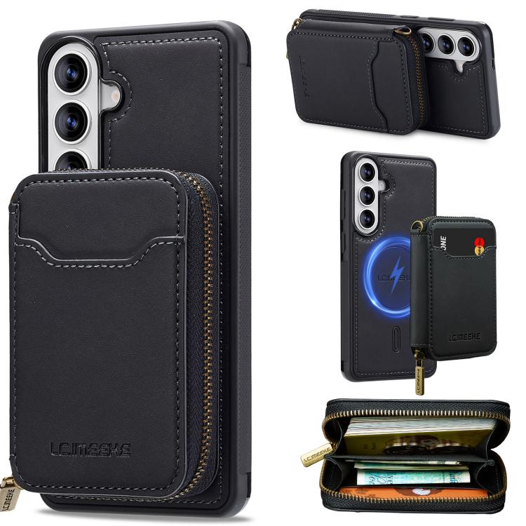 For Samsung Galaxy S26 5G LC.IMEEKE L6 Series Zipper Card Bag MagSafe Magnetic Phone Case(Black)