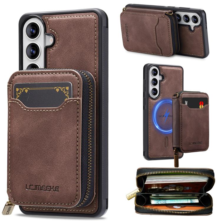 For Samsung Galaxy S26 5G LC.IMEEKE L6 Series Zipper Card Bag MagSafe Magnetic Phone Case(Coffee)