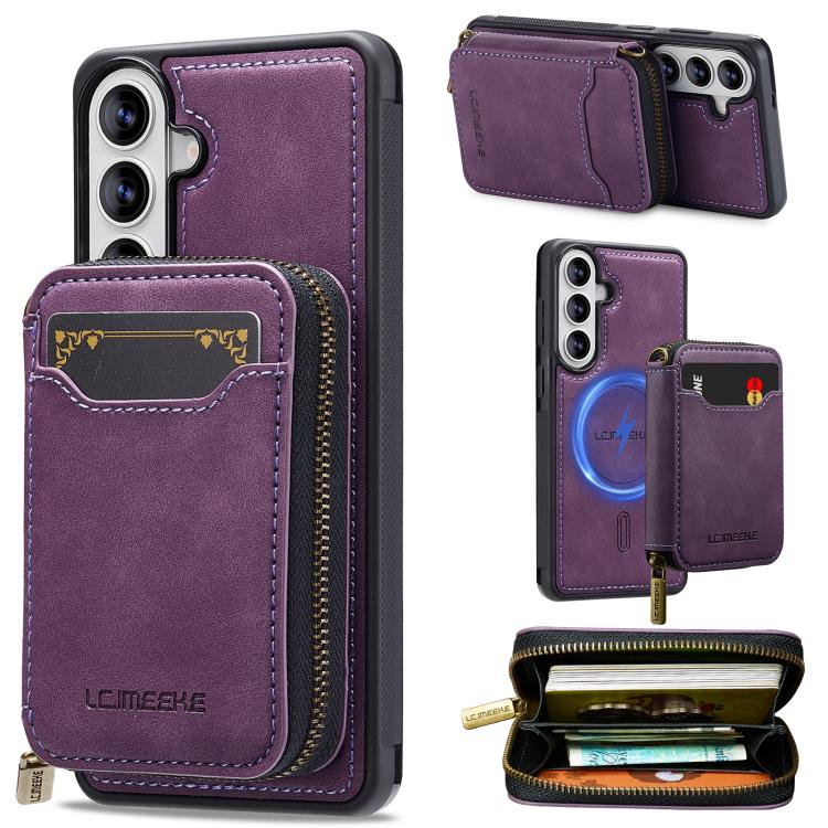 For Samsung Galaxy S26 5G LC.IMEEKE L6 Series Zipper Card Bag MagSafe Magnetic Phone Case(Purple)