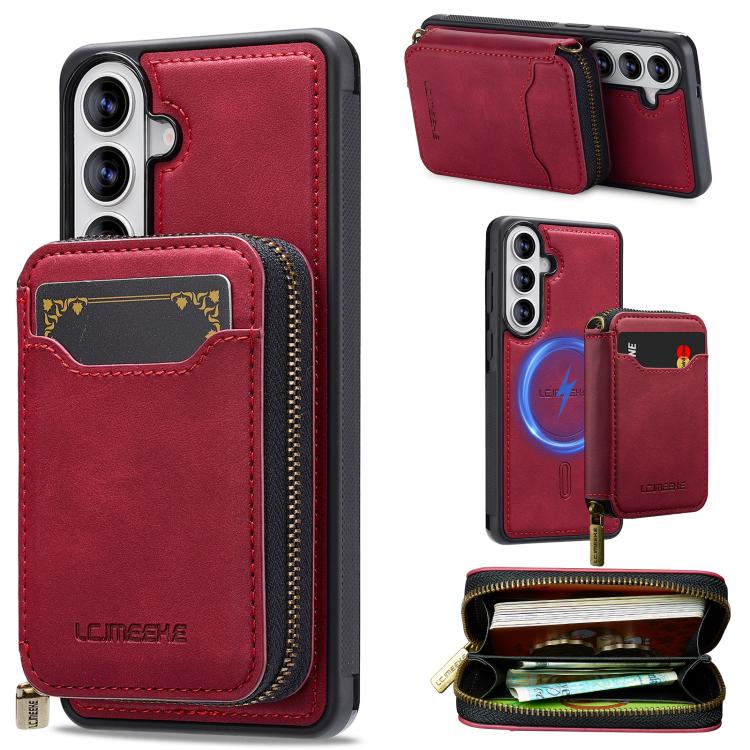 For Samsung Galaxy S26 5G LC.IMEEKE L6 Series Zipper Card Bag MagSafe Magnetic Phone Case(Red)