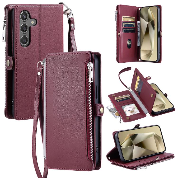 For Samsung Galaxy S26 5G Leather Stitching Multi-card Slot Zipper Phone Case(Wine Red)
