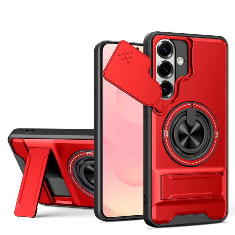 For Samsung Galaxy S26 5G Lens Sliding Window Multifunctional Magnetic Shockproof Phone Case(Red)