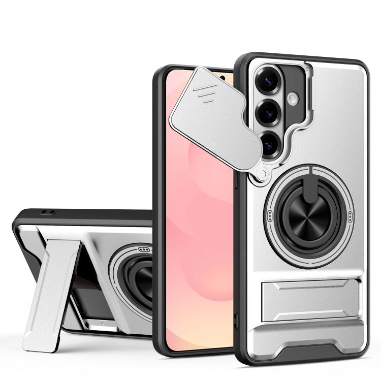 For Samsung Galaxy S26 5G Lens Sliding Window Multifunctional Magnetic Shockproof Phone Case(Titanium Gray)