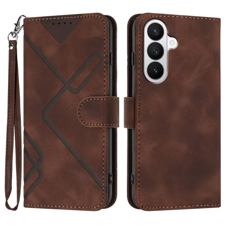 For Samsung Galaxy S26 5G Line Pattern Skin Feel Leather Phone Case(Coffee)