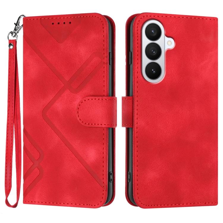For Samsung Galaxy S26 5G Line Pattern Skin Feel Leather Phone Case(Red)