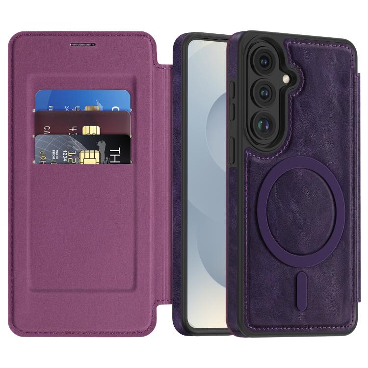 For Samsung Galaxy S26 5G Linton MagSafe Leather Phone Case(Purple)