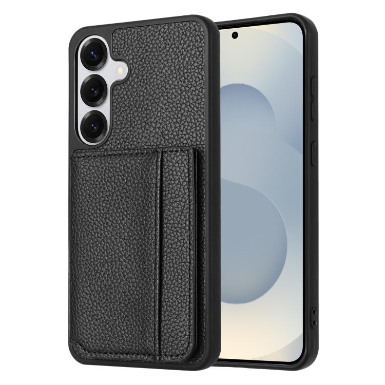 For Samsung Galaxy S26 5G Litchi Pattern Magnetic Card Bag Holder Phone Case(Black)
