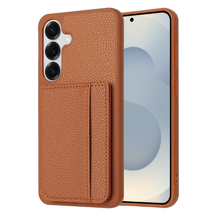 For Samsung Galaxy S26 5G Litchi Pattern Magnetic Card Bag Holder Phone Case(Brown)