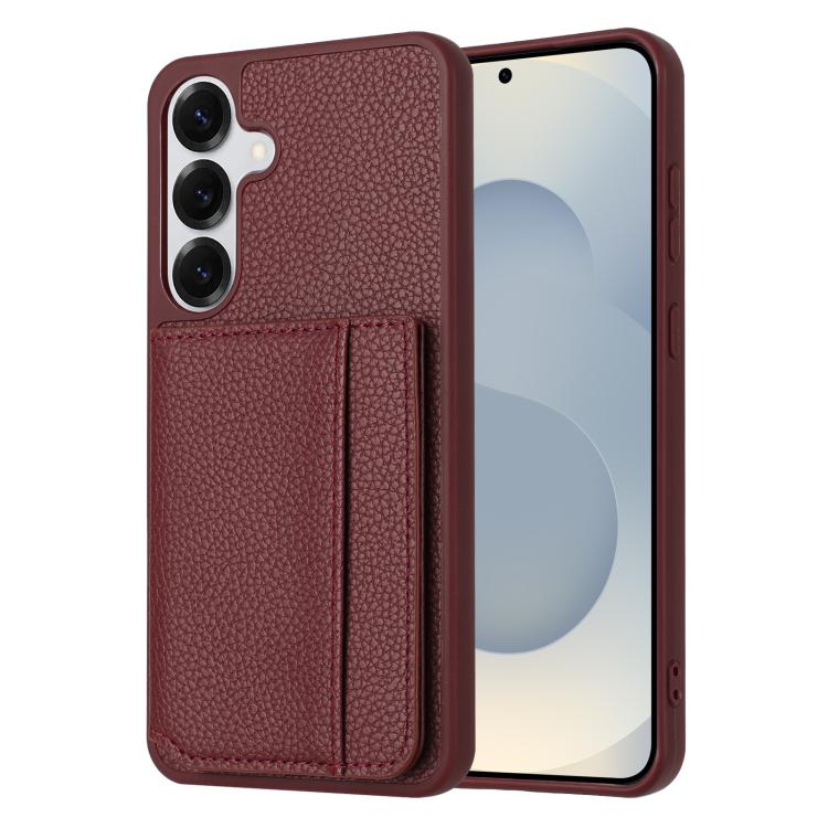 For Samsung Galaxy S26 5G Litchi Pattern Magnetic Card Bag Holder Phone Case(Wine Red)