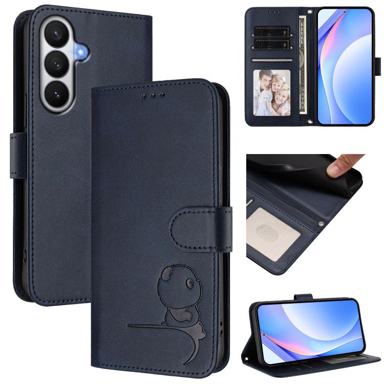 For Samsung Galaxy S26 5G Litter Panda Embossing RFID Leather Phone Case with Lanyard(Blue)