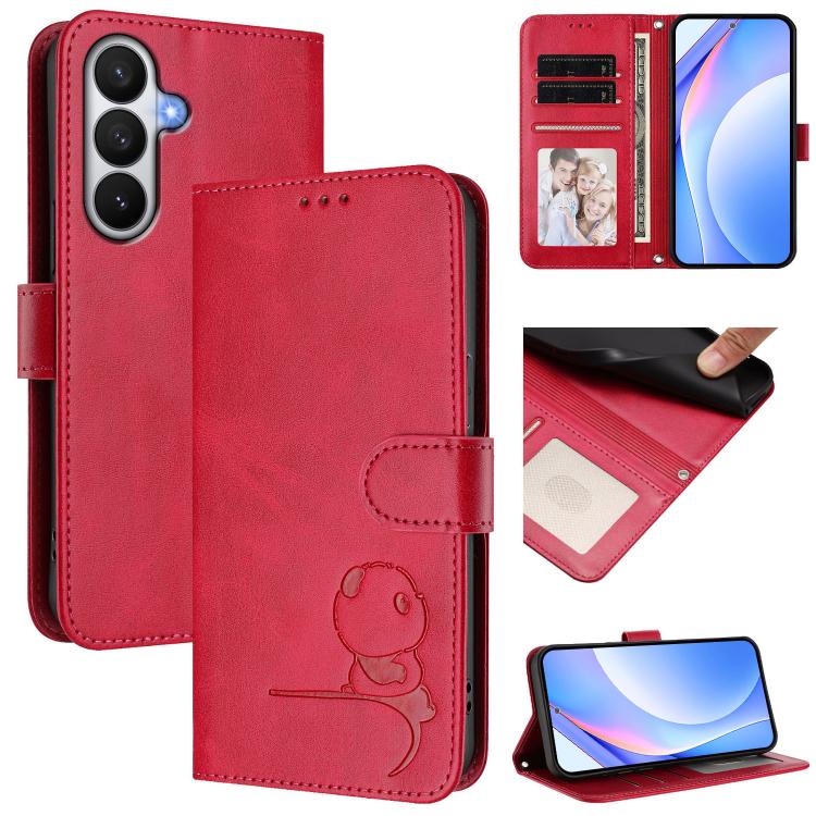 For Samsung Galaxy S26 5G Litter Panda Embossing RFID Leather Phone Case with Lanyard(Rose Red)