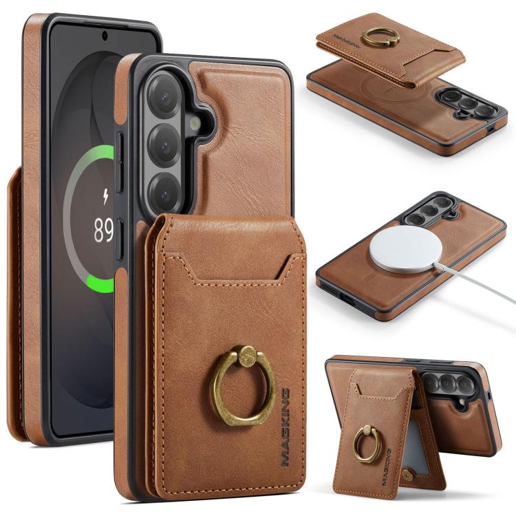 For Samsung Galaxy S26 5G MAGKING K1 MagSafe Detachable Wallet RFID Back Cover Phone Case(Brown)