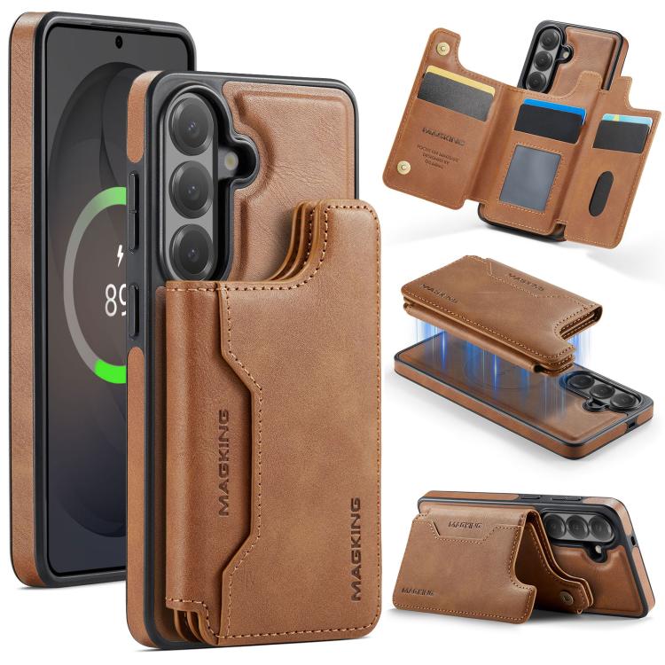 For Samsung Galaxy S26 5G MAGKING K3 Series MagSafe RFID Card Bag Detachable Phone Case(Brown)