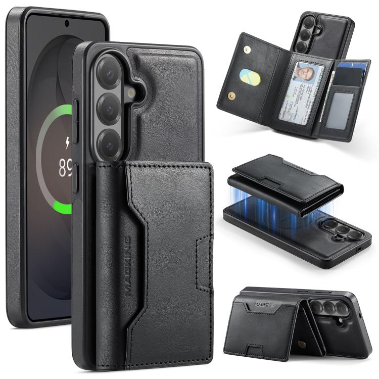 For Samsung Galaxy S26 5G MAGKING K4 Series MagSafe RFID Tri-fold Card Bag Detachable Phone Case(Black)