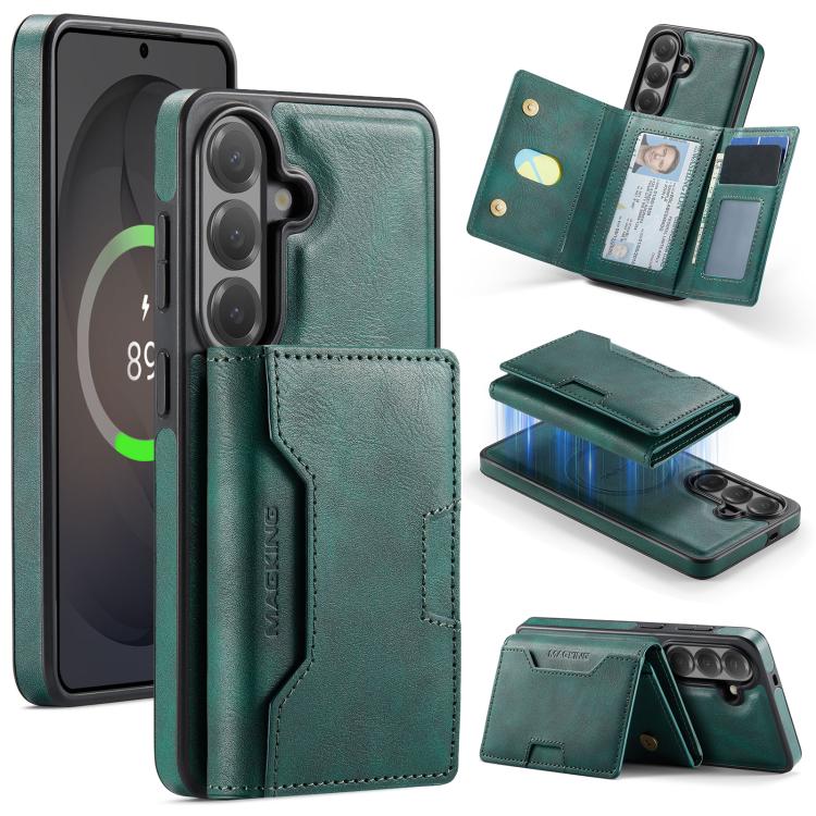 For Samsung Galaxy S26 5G MAGKING K4 Series MagSafe RFID Tri-fold Card Bag Detachable Phone Case(Green)