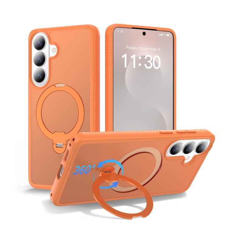 For Samsung Galaxy S26 5G Magnetic 360 Rotating Stand Airbag Shockproof Phone Case(Orange)