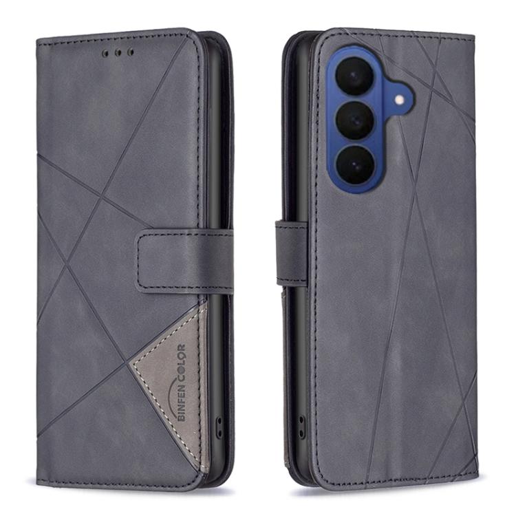 For Samsung Galaxy S26 5G Magnetic Buckle Rhombus Texture Leather Phone Case(Black)