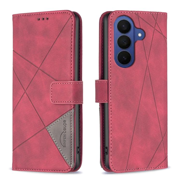 For Samsung Galaxy S26 5G Magnetic Buckle Rhombus Texture Leather Phone Case(Red)