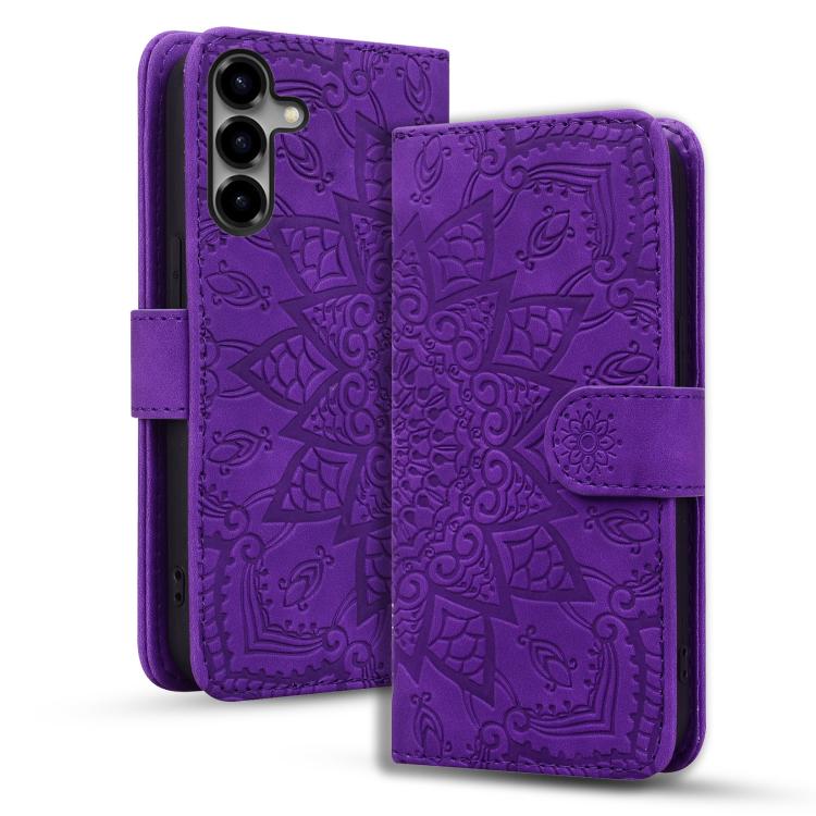 For Samsung Galaxy S26 5G Mandala Embossed Dual-Fold Calf Leather Phone Case(Purple)
