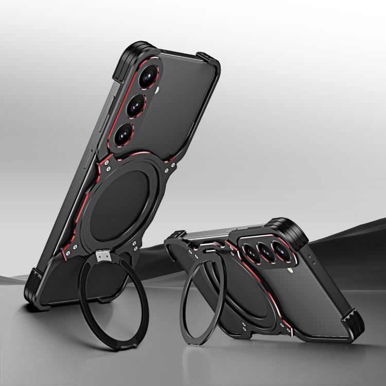 For Samsung Galaxy S26 5G Mechanical Arm Borderless MagSafe Holder Metal Phone Case(Black Red)