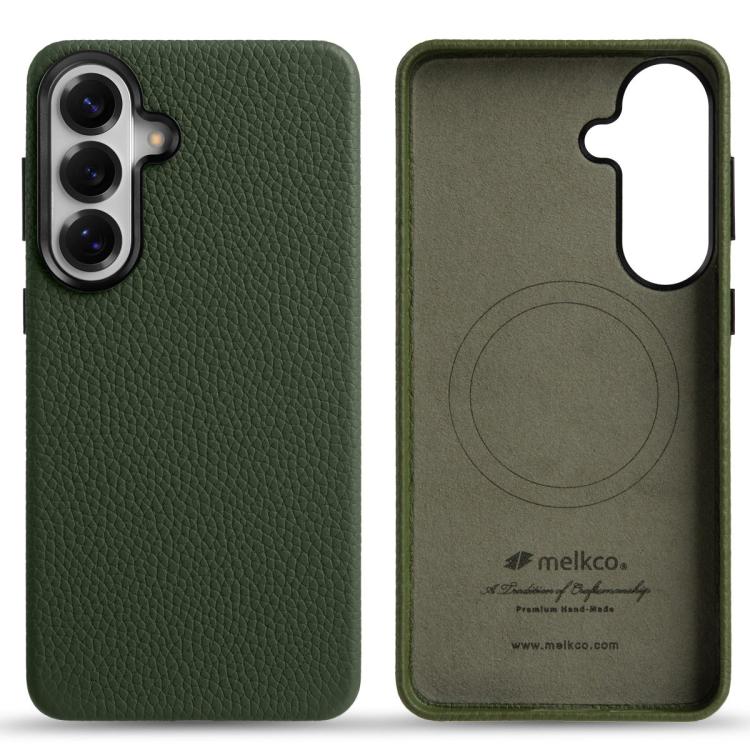 For Samsung Galaxy S26 5G melkco Litchi Texture Magnetic Full Coverage Genuine Leather Phone Case(Green)