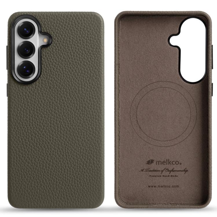 For Samsung Galaxy S26 5G melkco Litchi Texture Magnetic Full Coverage Genuine Leather Phone Case(Grey)