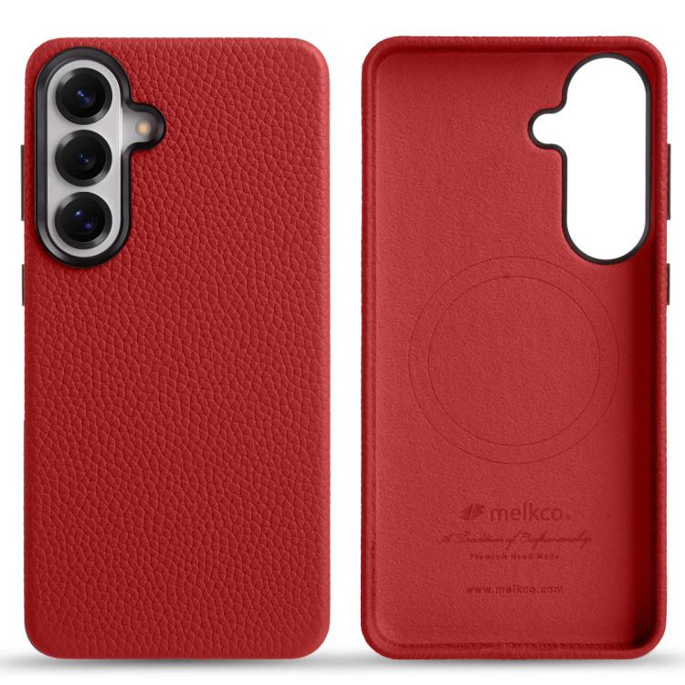 For Samsung Galaxy S26 5G melkco Litchi Texture Magnetic Full Coverage Genuine Leather Phone Case(Red)