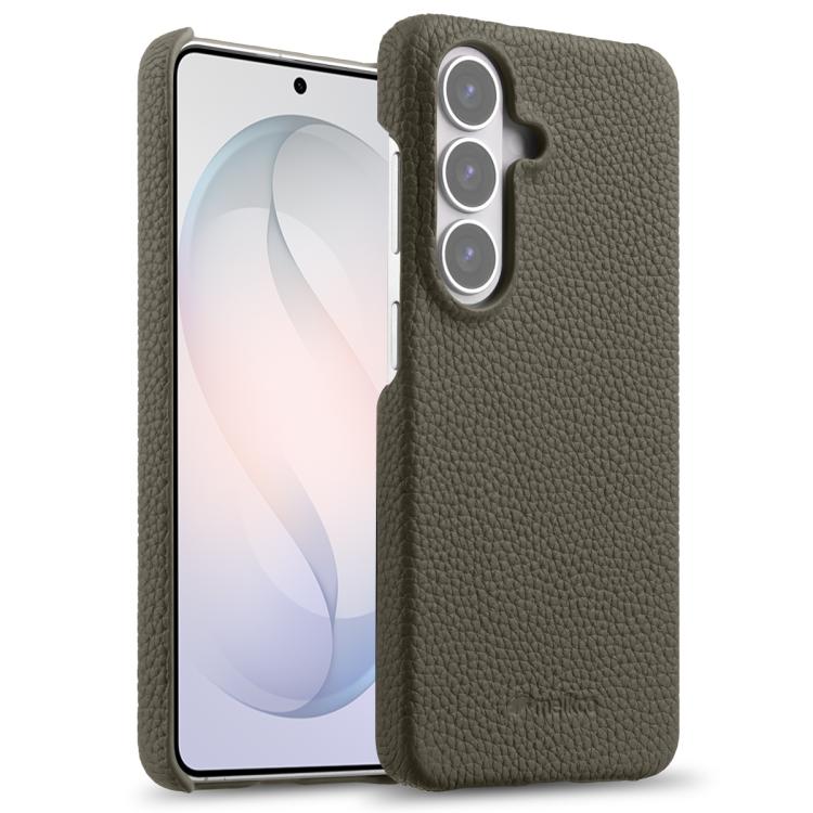 For Samsung Galaxy S26 5G melkco Litchi Texture Magnetic Half Coverage Genuine Leather Phone Case(Dark Green)