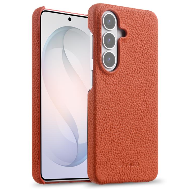 For Samsung Galaxy S26 5G melkco Litchi Texture Magnetic Half Coverage Genuine Leather Phone Case(Orange)