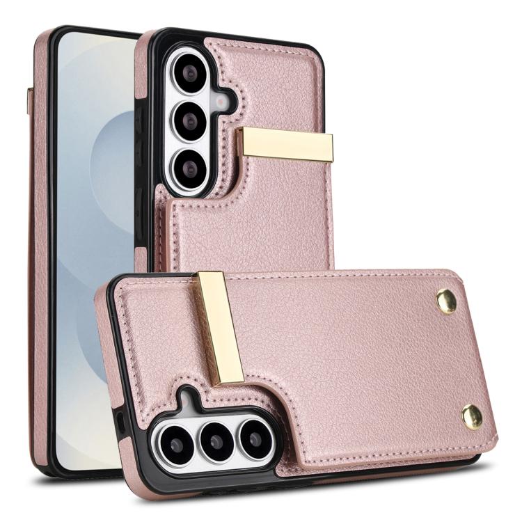 For Samsung Galaxy S26 5G Metal Buckle Card Slots Phone Case(Rose Gold)
