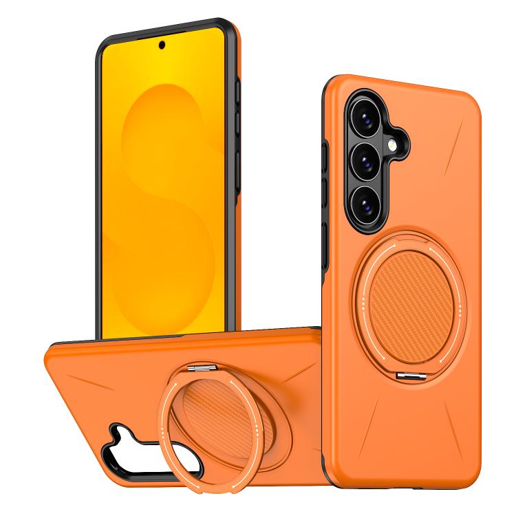 For Samsung Galaxy S26 5G Metal Rotation Holder MagSafe TPU Hybrid PC Phone Case(Orange)