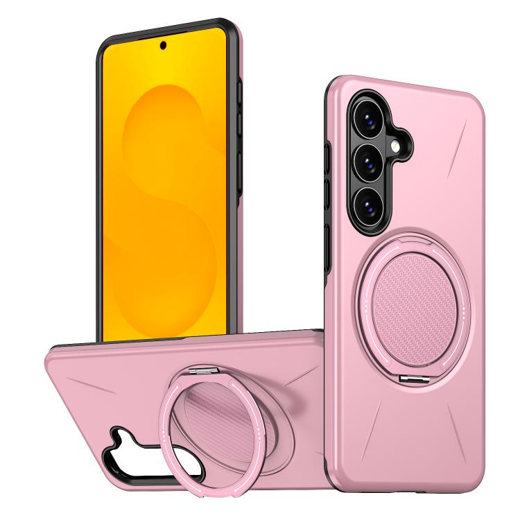 For Samsung Galaxy S26 5G Metal Rotation Holder MagSafe TPU Hybrid PC Phone Case(Pink)